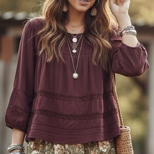 Aritzia Wilfred XS Armenia Lace Insert Blouse Boho Peasant Prairie Cottagecore